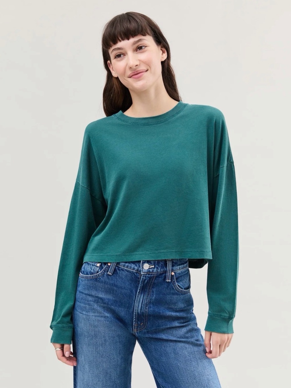 Richer Poorer Teal Long-Sleeve Cropped Tee